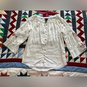 Off shoulder, embroidered top by “ali miles” size M